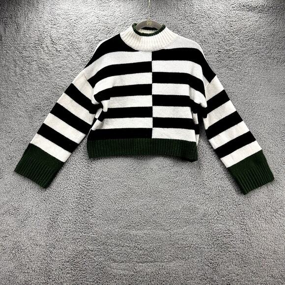 William Rast Women's Medium Boxy Crop Sweater Color Block‎ Sweater Green Accents - Picture 1 of 9
